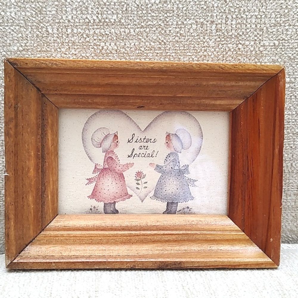 Sisters are Special Mini Wood Framed Art Picture 1980's Vintage